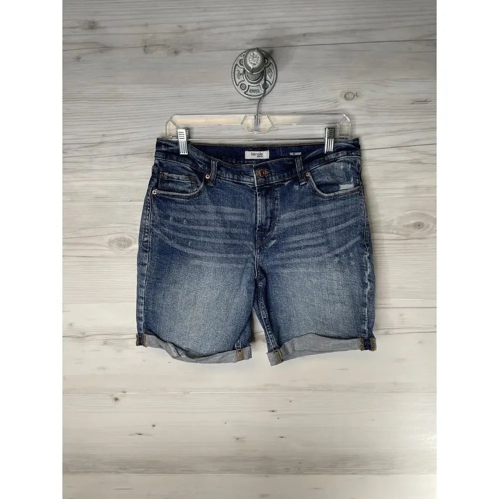 Kensie Jeans‎ Shorts Womens 6/28 Denim The Short Cuffed Stretch Blue